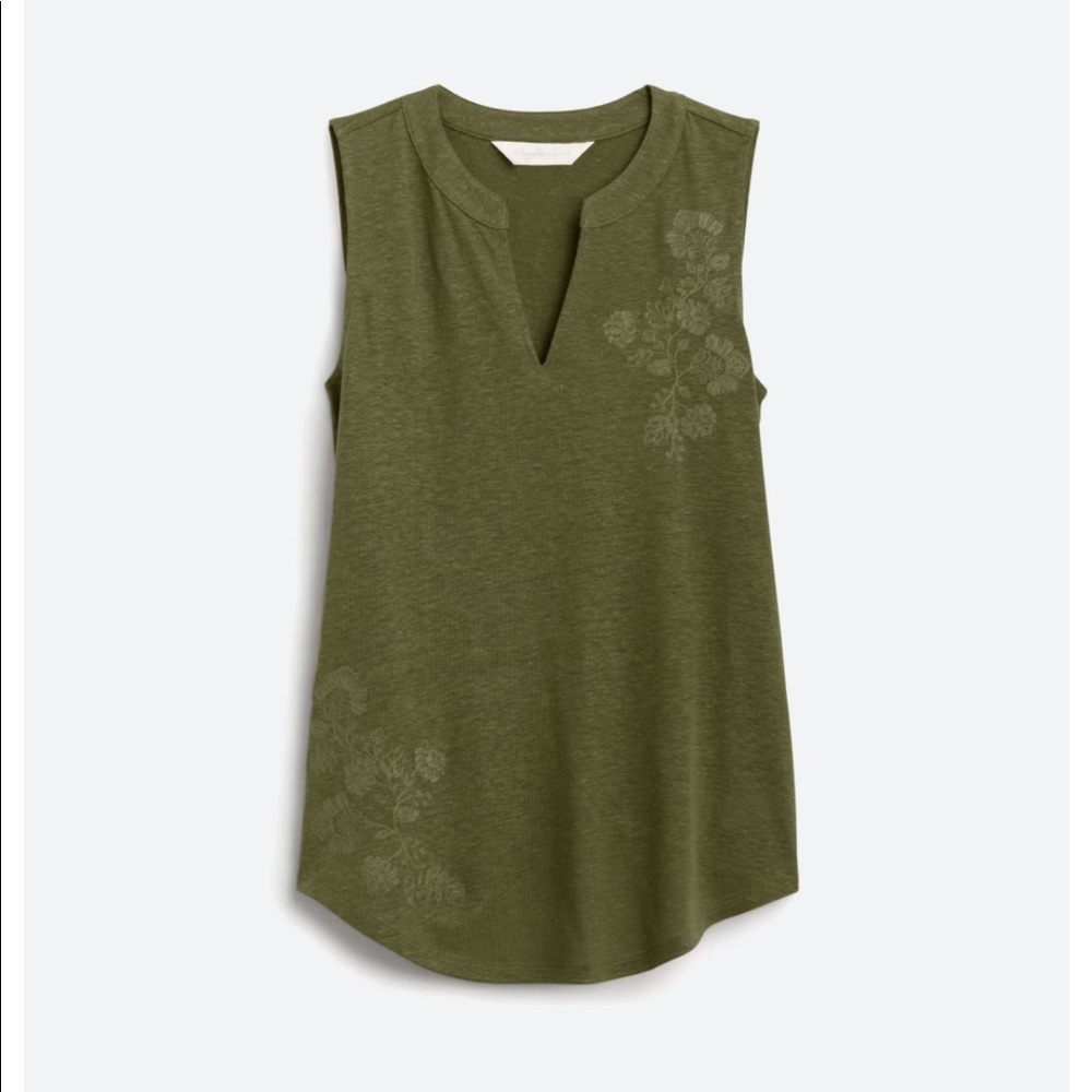 Magnolia Grace Elisabeth Split Neck Embroidered Knit Top